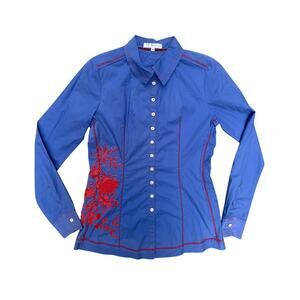 3J Workshop Johnny Was Beaded Blue Long Sleeve Button Down Shirt Small S